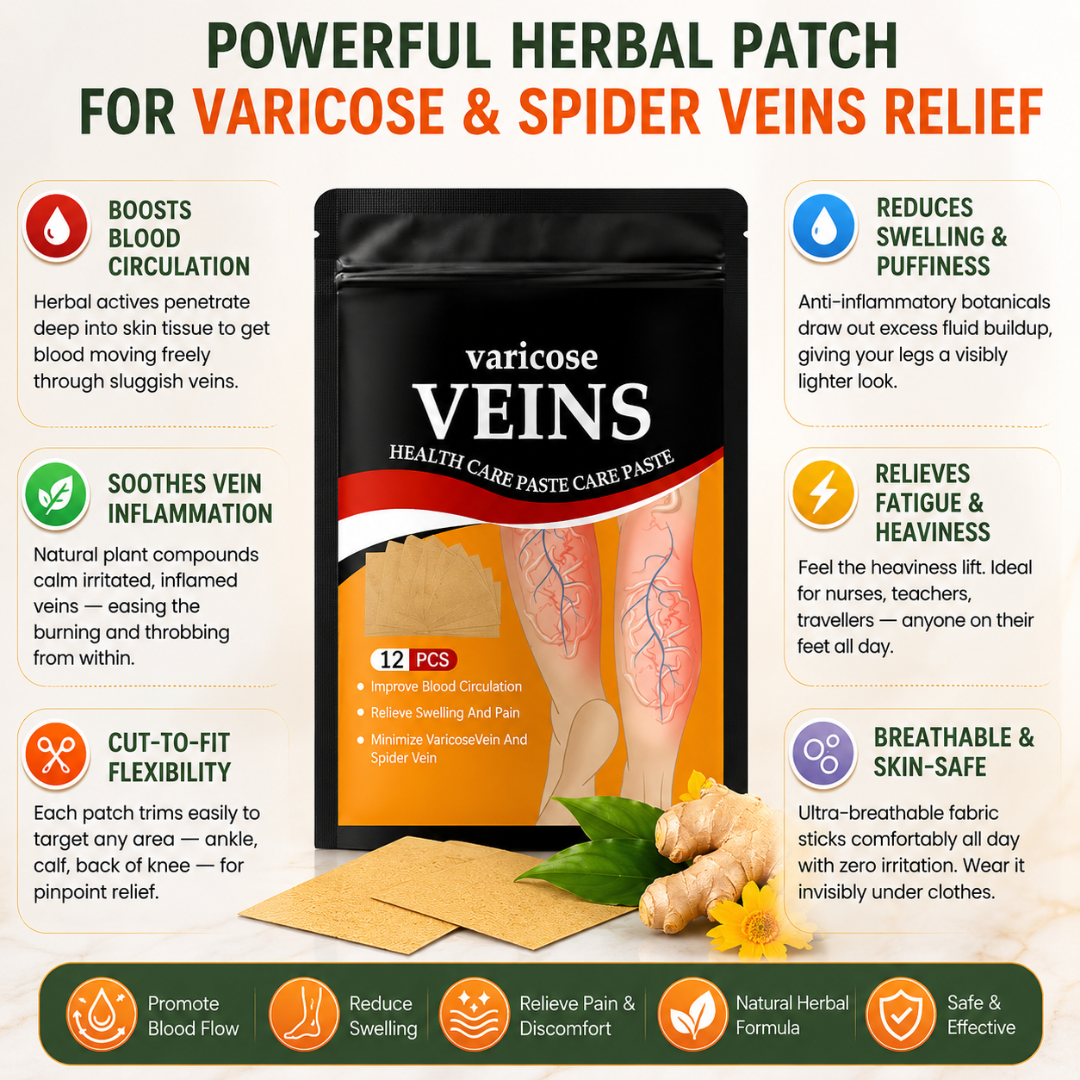 Varicose Veins Relief Patches | Herbal Treatment Pads for Pain Relief & Circulation Improvement (12 PCS)